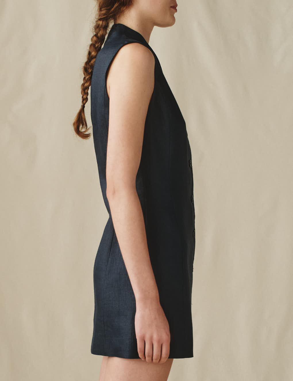 Womens | The Mini Dress in Linen Herringbone | Midnight