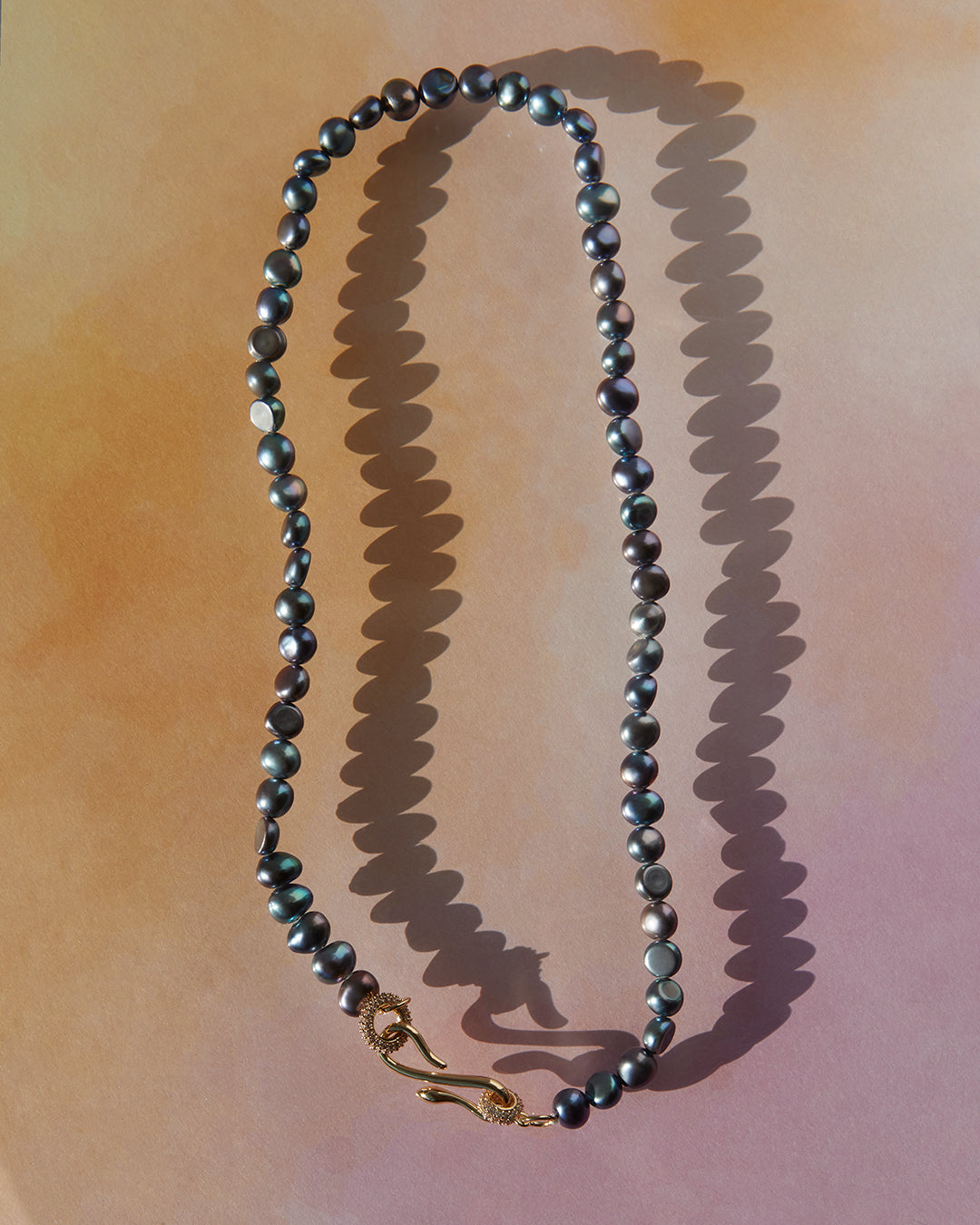The Pave Hook Pearl Necklace | Gold