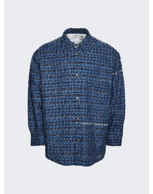 Thom Browne | Men | Denim Ribbon Tweed Oversized Shirt Jacket | Medium Blue