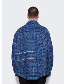 Thom Browne | Men | Denim Ribbon Tweed Oversized Shirt Jacket | Medium Blue