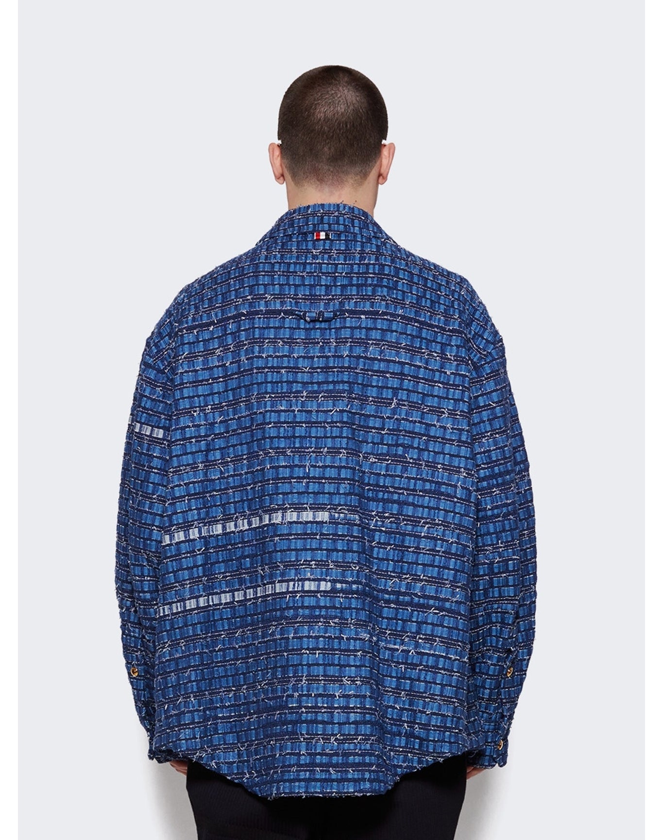 Thom Browne | Men | Denim Ribbon Tweed Oversized Shirt Jacket | Medium Blue