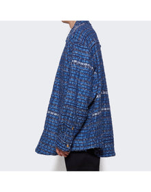 Thom Browne | Men | Denim Ribbon Tweed Oversized Shirt Jacket | Medium Blue