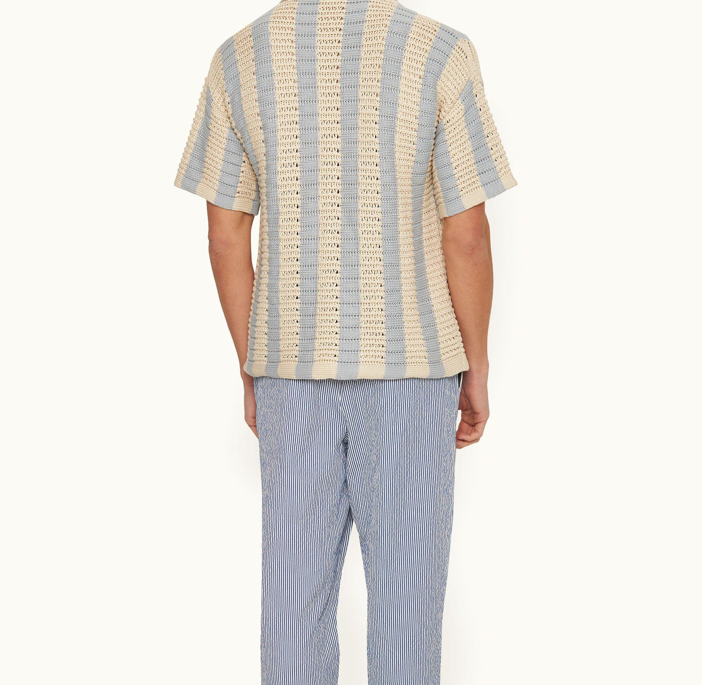 Thomas Crochet Crochet Stripe Organic Cotton Shirt Knitted | Light Sky Pool/White Sand