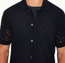 Tiernan Classic Fit Button-Down Textured Knit Shirt | Night Iris