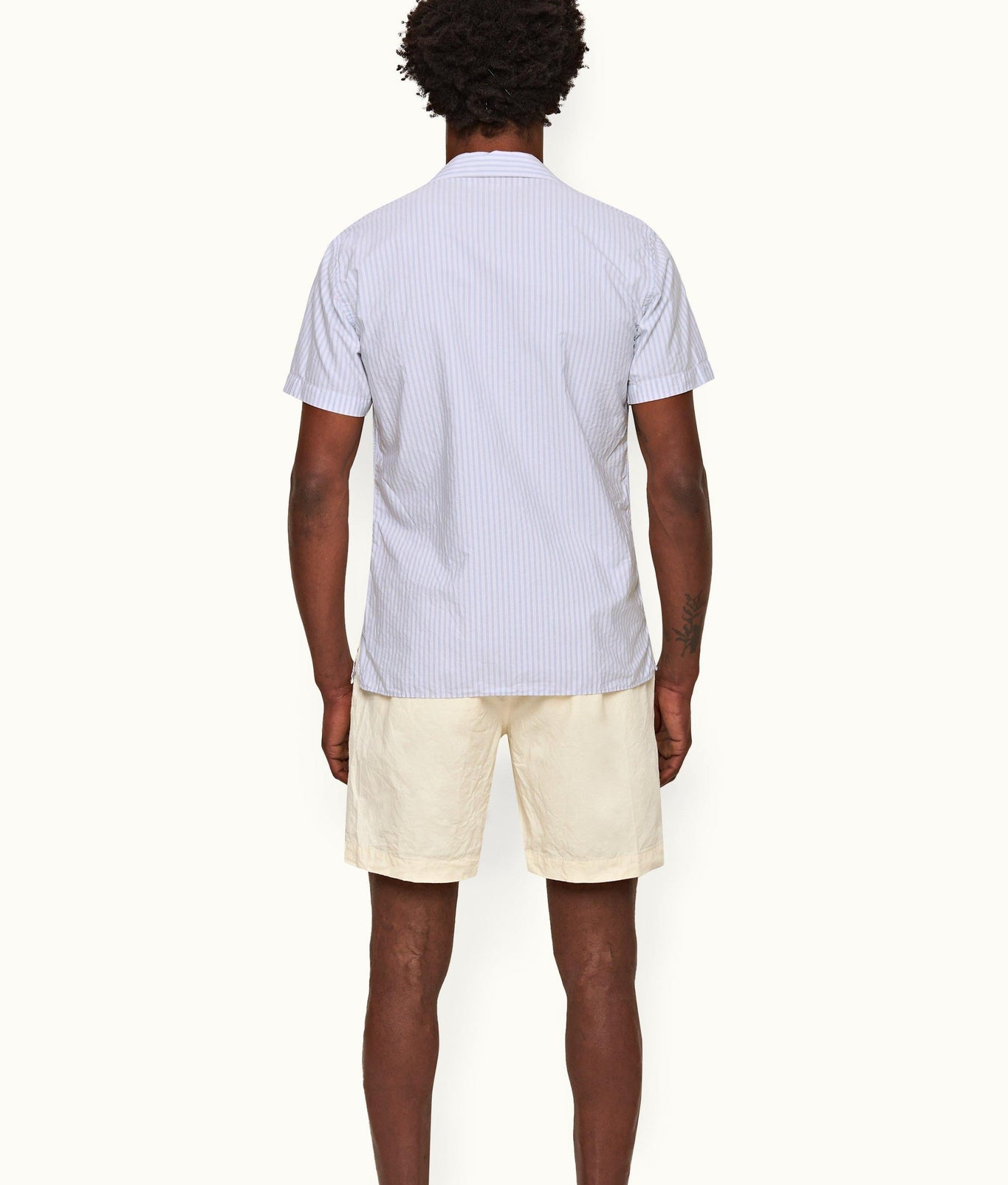 Travis Capri Collar Twin Stripe Cotton Shirt | Light Island Sky/White
