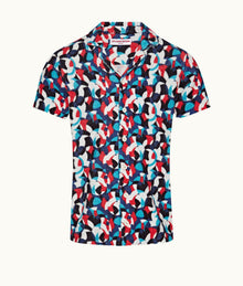 Travis Towelling Moissan Capri Collar Double-Faced Towelling Shirt | Summer Red/Horizon Blue