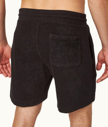Trevone Classic Fit Stripe Seam Towelling Sweat Shorts | Black