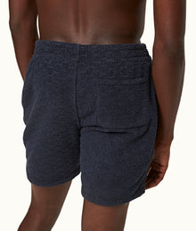 Trevone Towelling Atom Jacquard Classic Fit Cotton Towelling Sweat Shorts | Night Iris