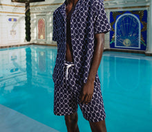 Trevone Towelling Geometric Tile Towelling Sweat Shorts | Midnight Navy