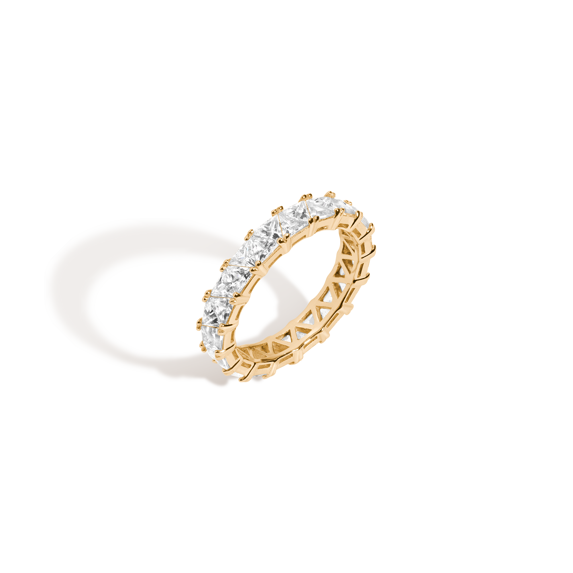 Lab Grown White Sapphire Trillion Eternity Ring Vermeil Yellow Gold