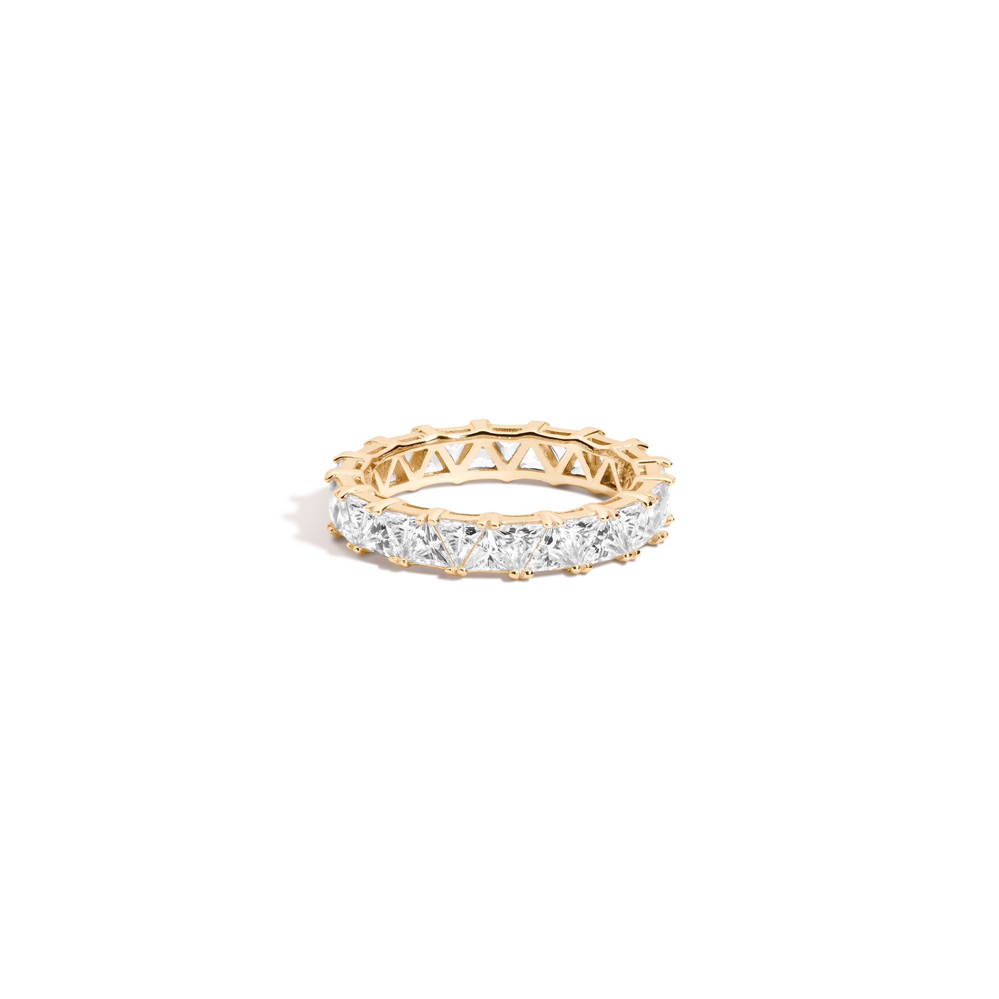 Lab Grown White Sapphire Trillion Eternity Ring Vermeil Yellow Gold First