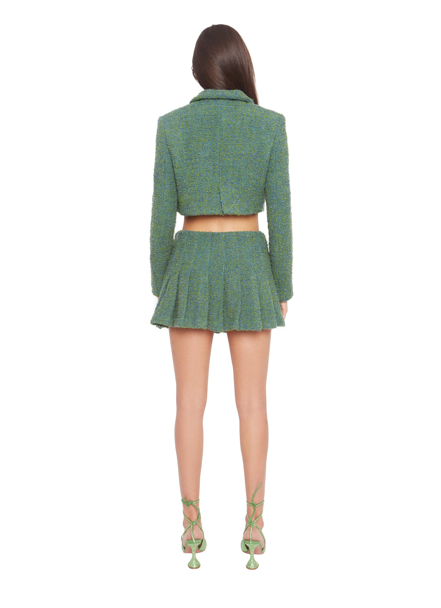 Womens | Tweed Cropped Blazer | Green/Blue Multi