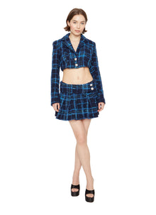Womens | Tweed Cropped Blazer | Blue Plaid