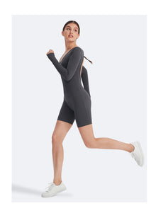 U-back Long Sleeve Bodysuit | Slate Gray