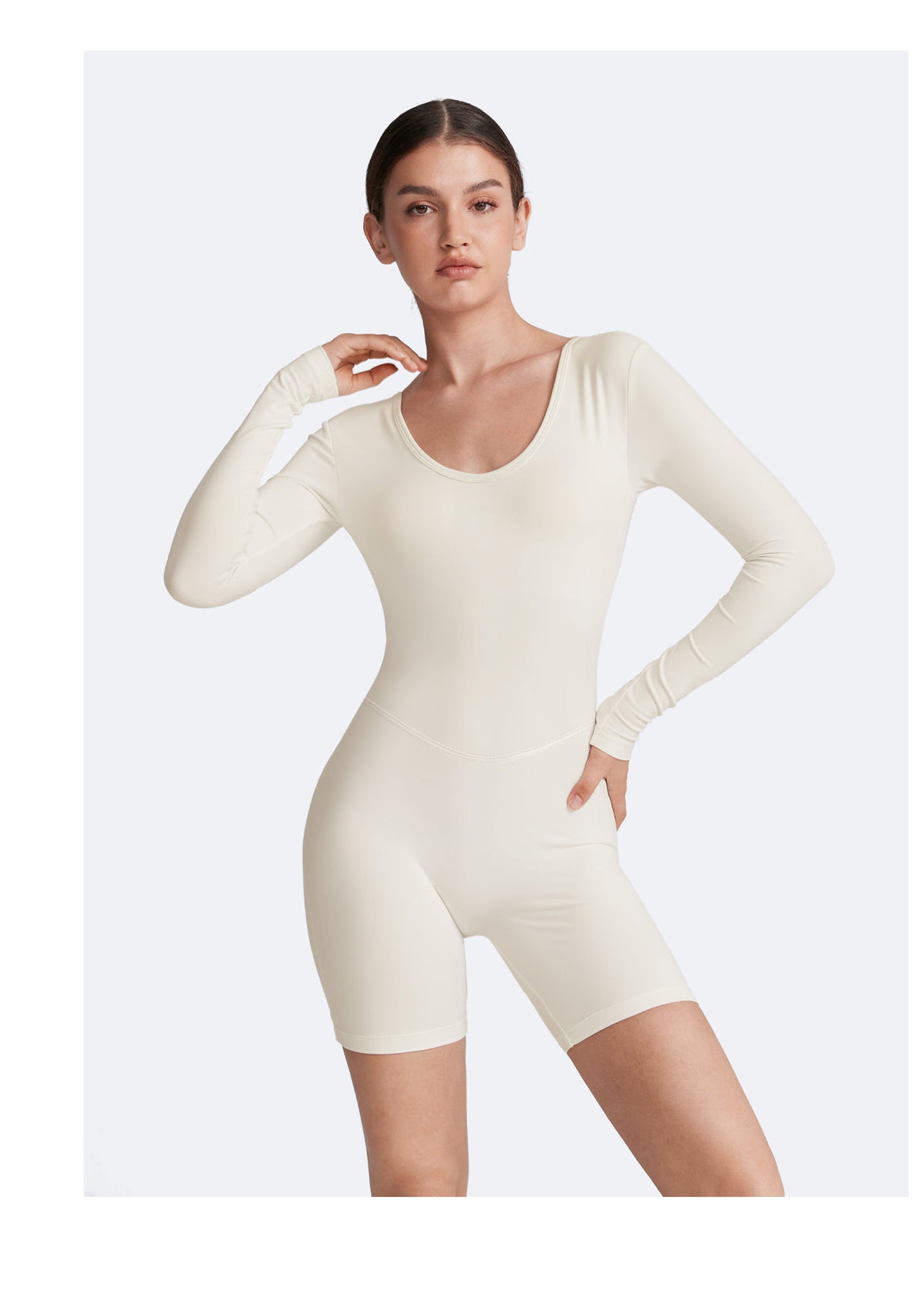 U-back Long Sleeve Bodysuit | White