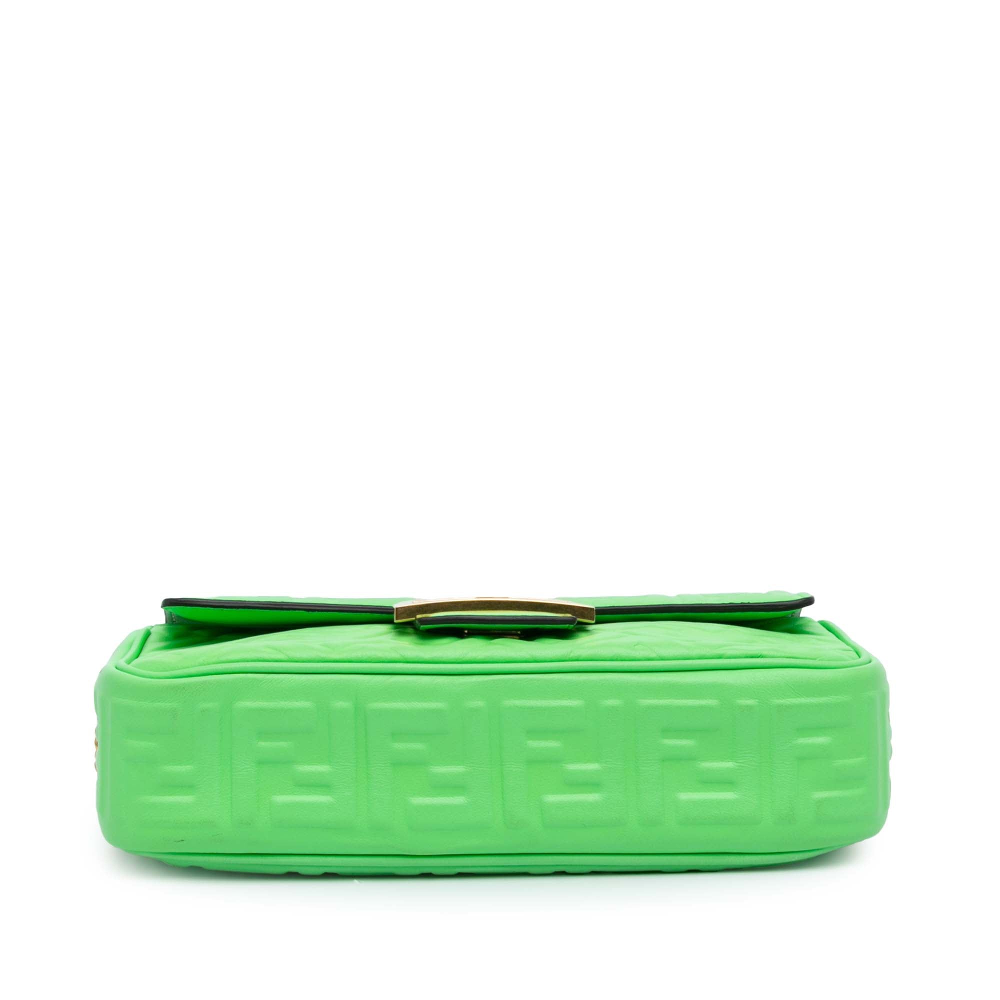 Fendi | Pre-Owned Zucca Embossed Leather Chain Midi Baguette - I | Green/Light Green