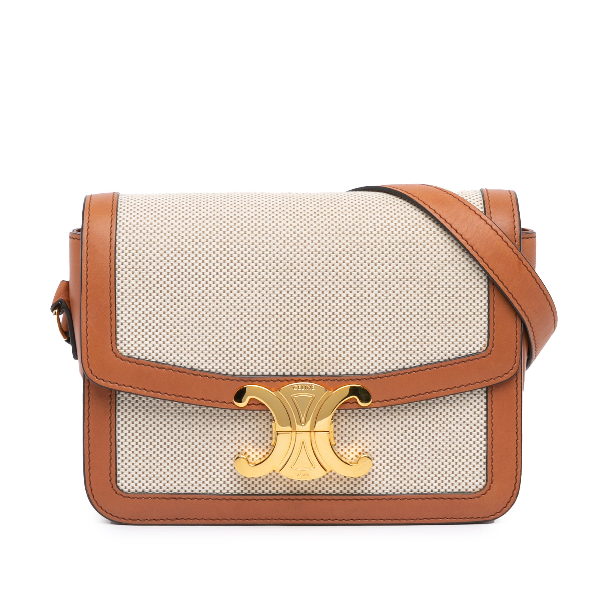 Celine | Pre-Owned Teen Canvas and Calfskin Triomphe Crossbody | Brown/Beige