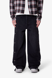 Ultra Baggy Offset Button Denim | Black