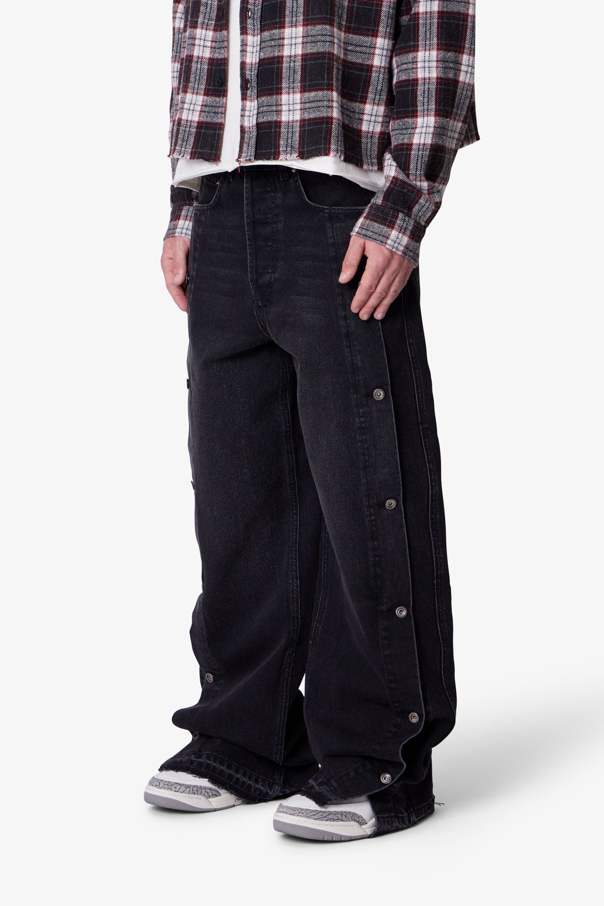 Ultra Baggy Offset Button Denim | Black
