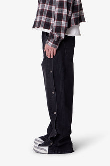 Ultra Baggy Offset Button Denim | Black