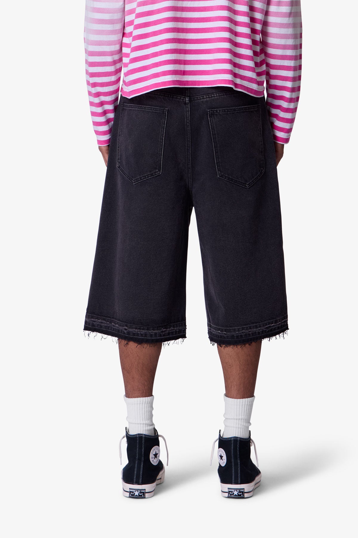 Ultra Baggy Raw Hem Denim Shorts | Washed Black