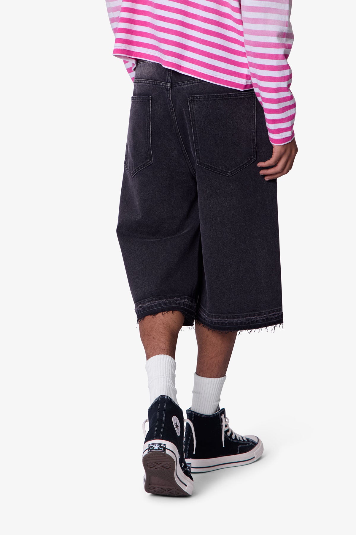 Ultra Baggy Raw Hem Denim Shorts | Washed Black
