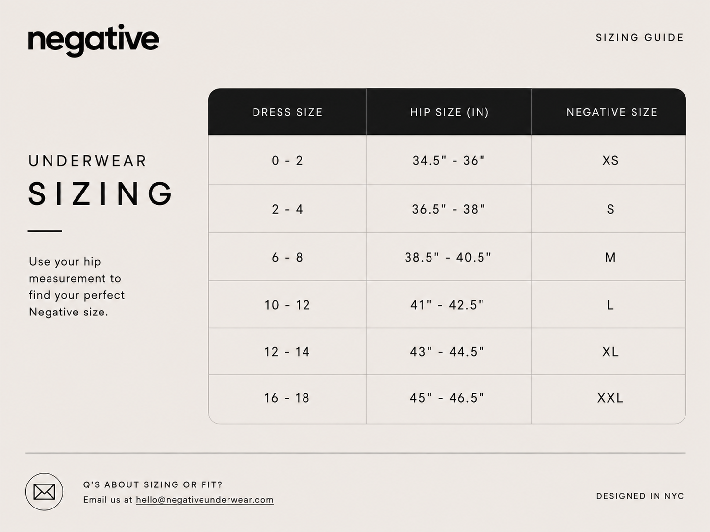 Product size guide