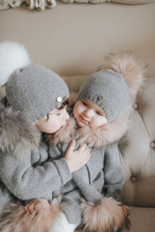Unisex | Honeycomb Cashmere Beanie Hats White Print Pom | Grey