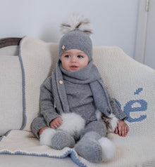 Unisex | Honeycomb Cashmere Beanie Hats White Print Pom | Grey