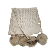 Unisex | Honeycomb Cashmere Fur Pom Scarf Fur Poms | Beige