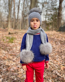 Unisex | Honeycomb Grey Cashmere Pom Scarf Grey Pom | Gray