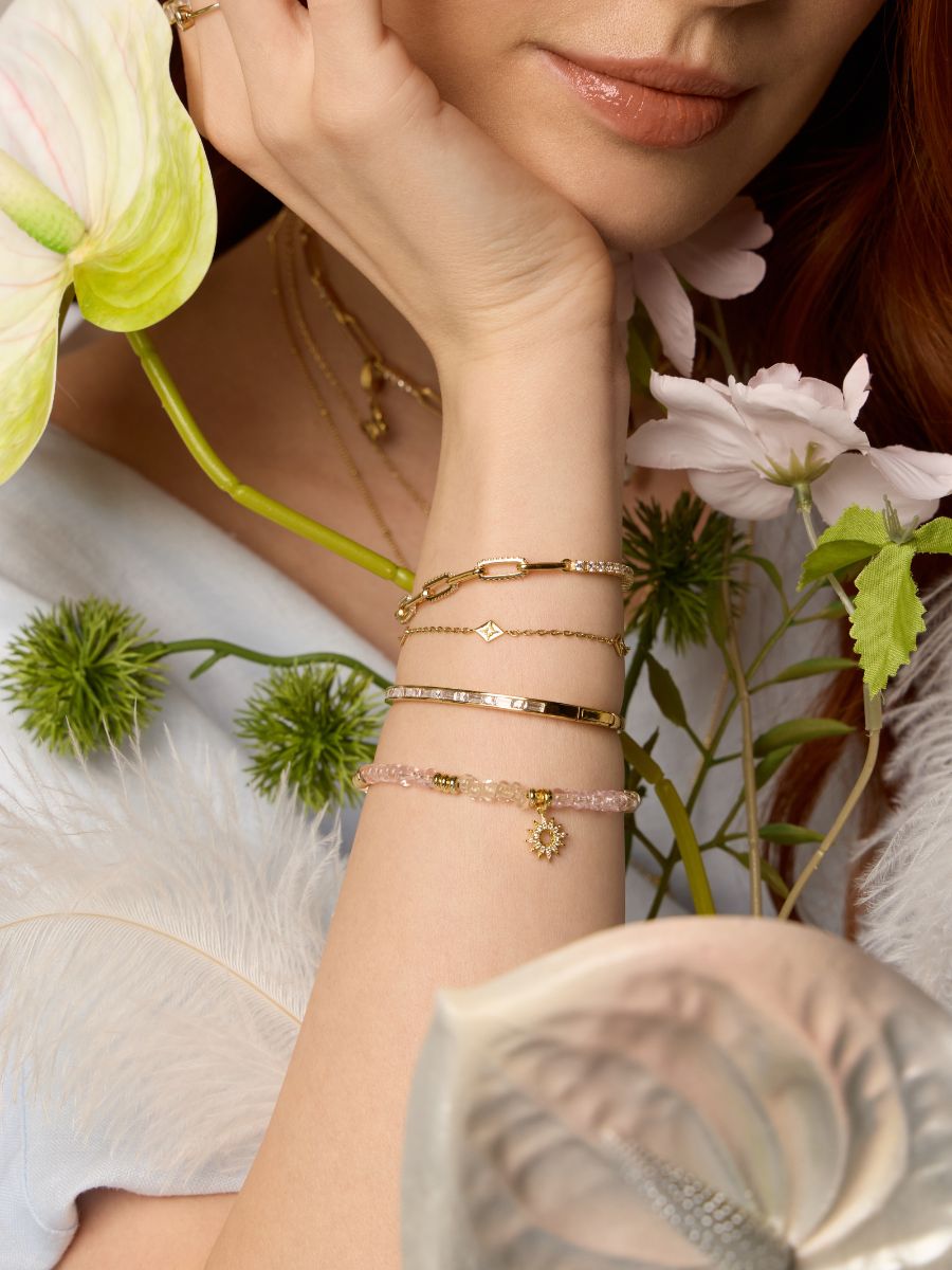 Sun Hues Beaded Bracelet | Glass Stone | 14K Gold Plated Brass