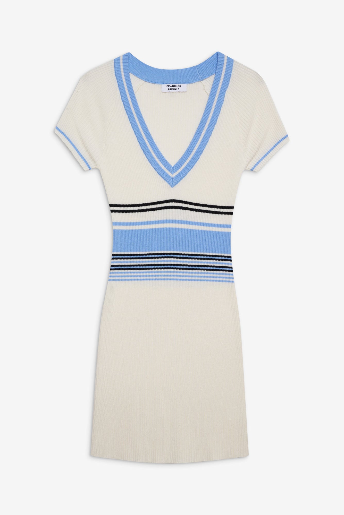 Uptown V Neck Knit Mini Dress in Hampton Stripe