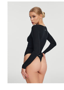 V-Neck Long Sleeve Top | Black