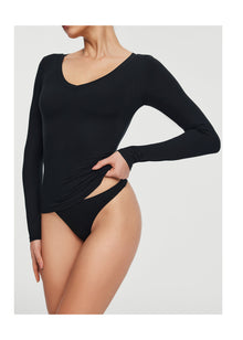 V-Neck Long Sleeve Top | Black