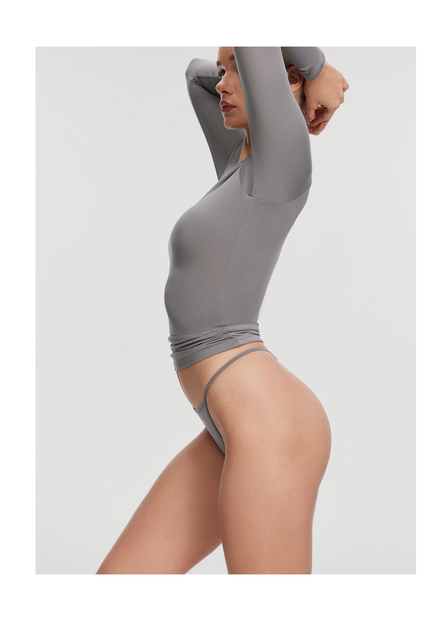 V-Neck Long Sleeve Top | Cool Gray