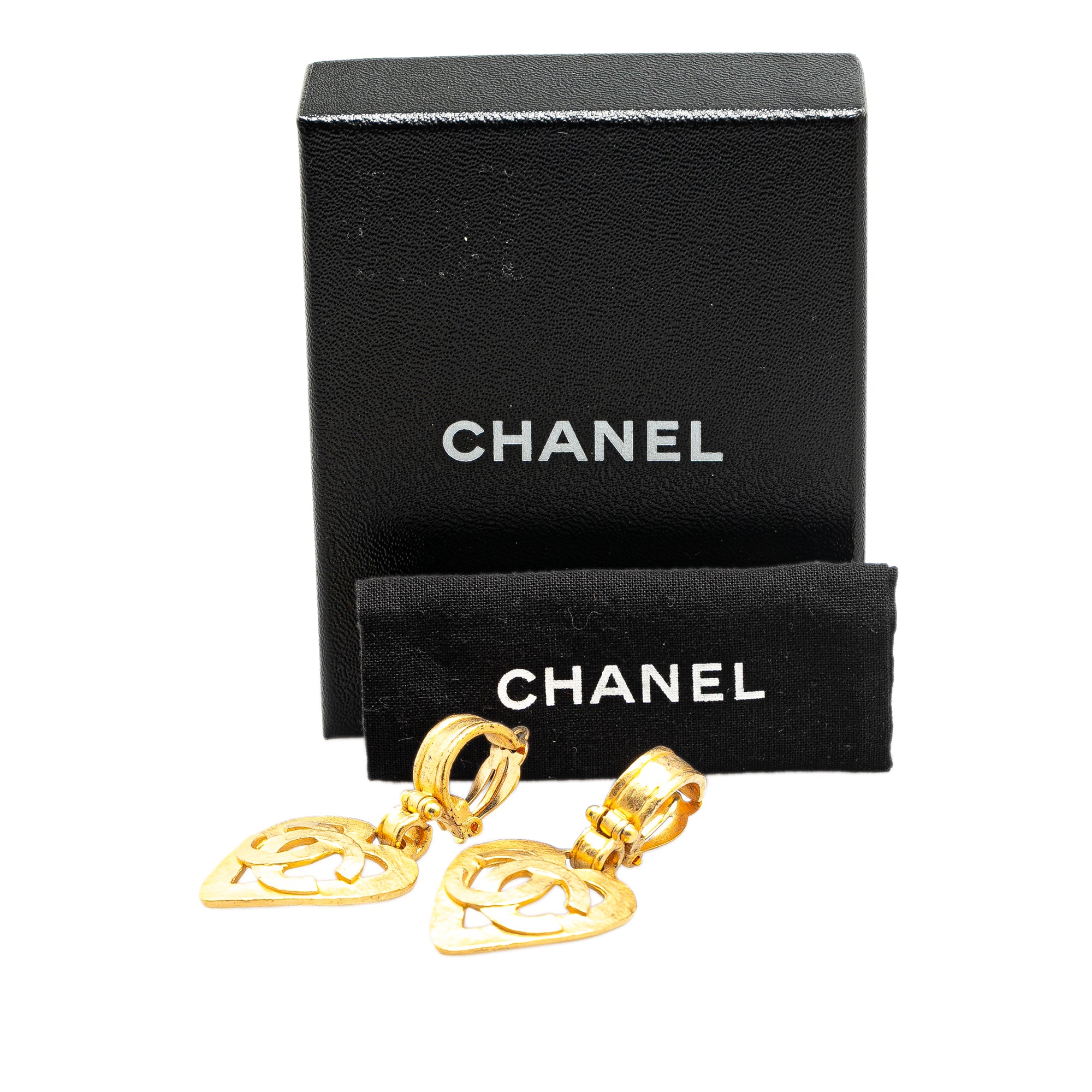 Chanel | Pre-Owned Gold Plated CC Heart Drop Clip On Earrings | Gold