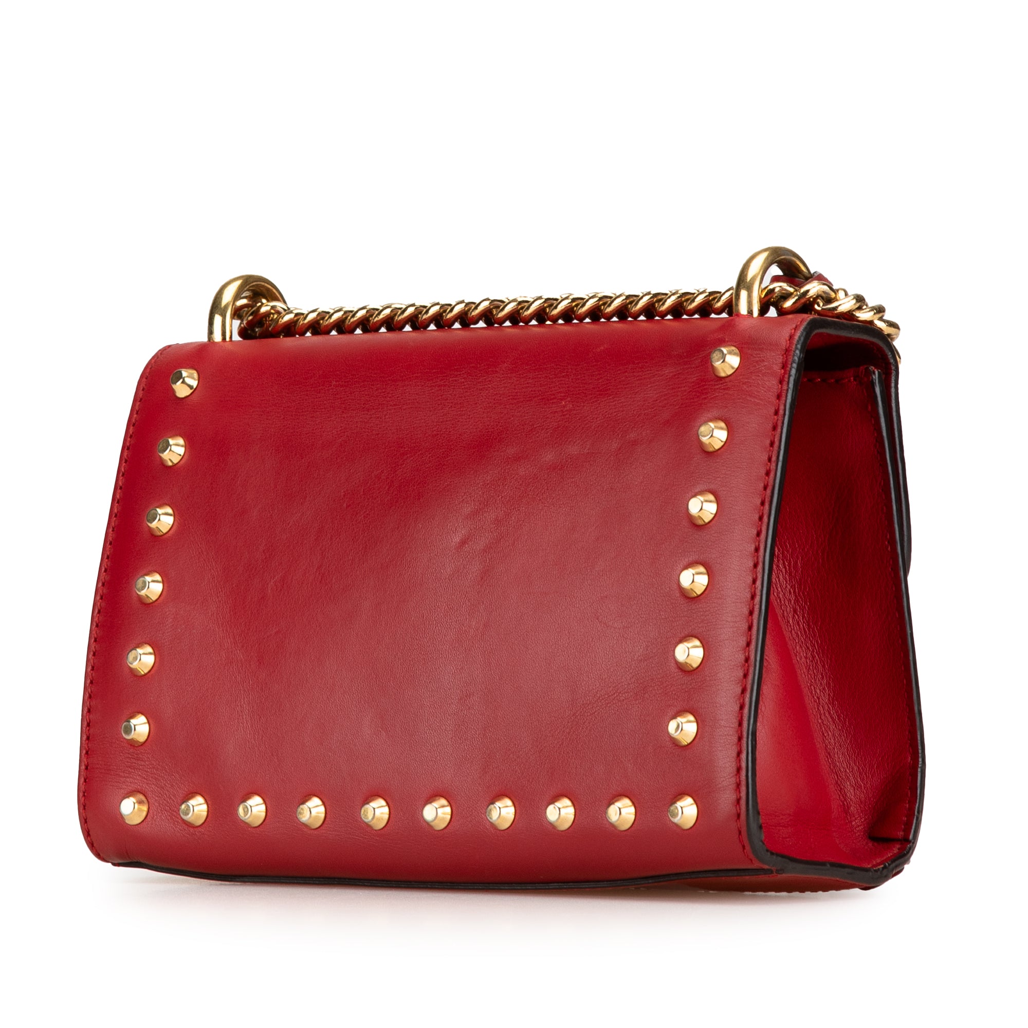Gucci | Pre-Owned Small Pearl Studded Leather Padlock Crossbody | Red