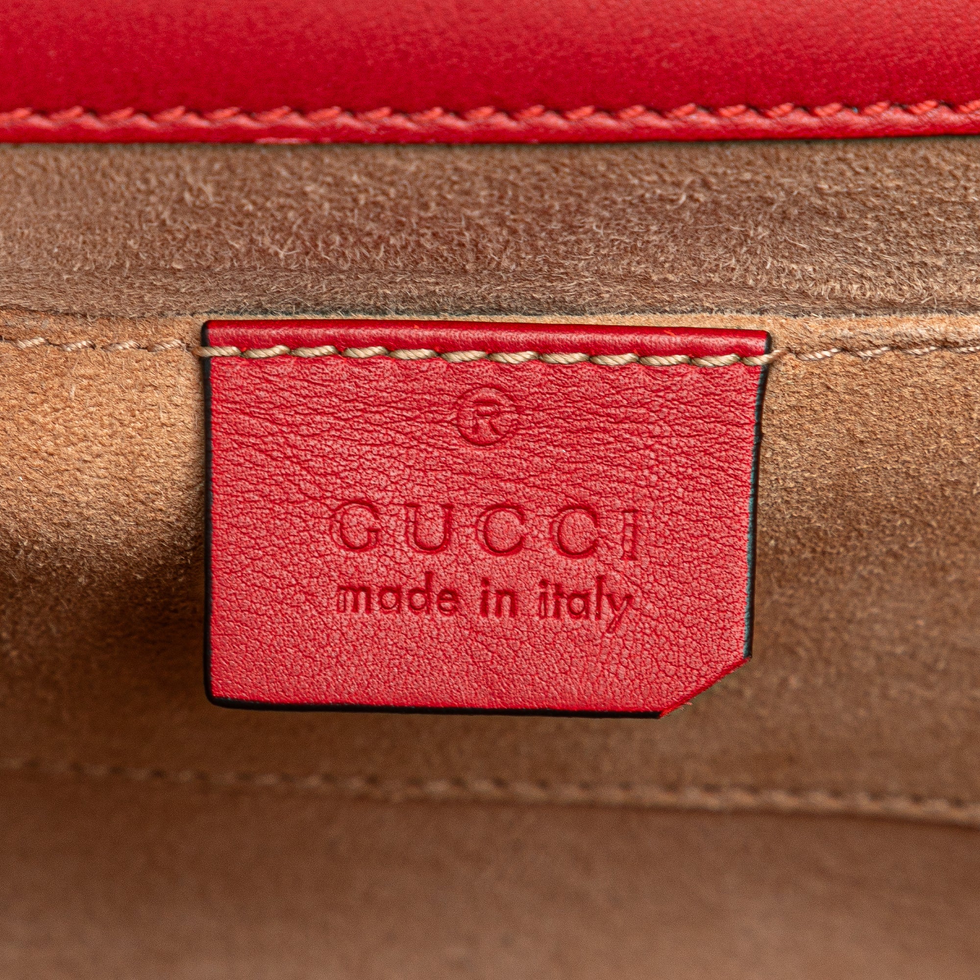 Gucci | Pre-Owned Small Pearl Studded Leather Padlock Crossbody | Red