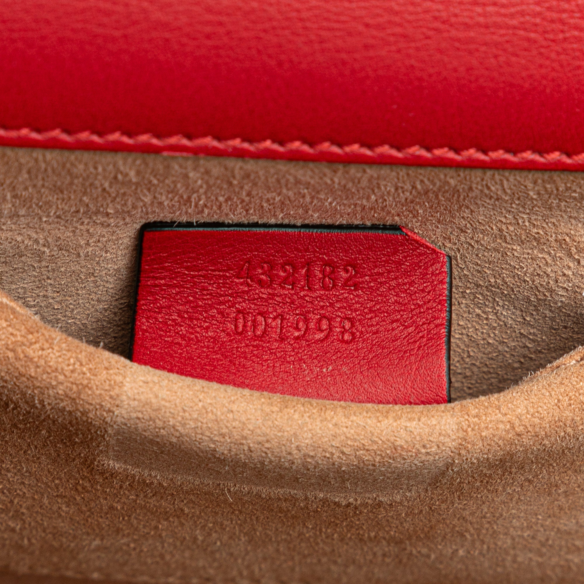 Gucci | Pre-Owned Small Pearl Studded Leather Padlock Crossbody | Red