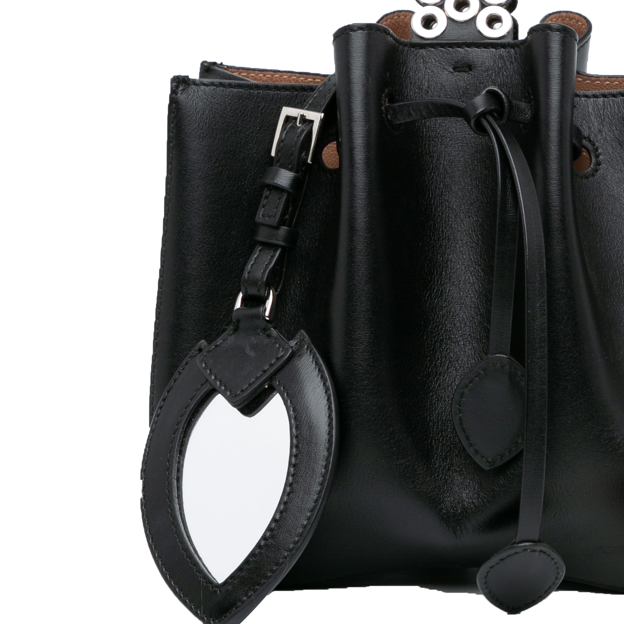 Alaïa | Pre-Owned Calfskin Eyelet Bracelet Embellished Bucket Bag | Black
