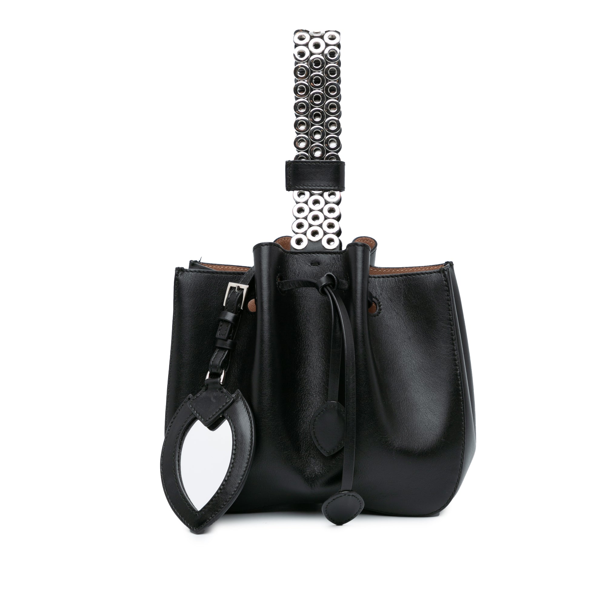 Alaïa | Pre-Owned Calfskin Eyelet Bracelet Embellished Bucket Bag | Black