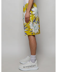 Valentino | Men | Peony Print Bermuda Short | Yellow Purple x White