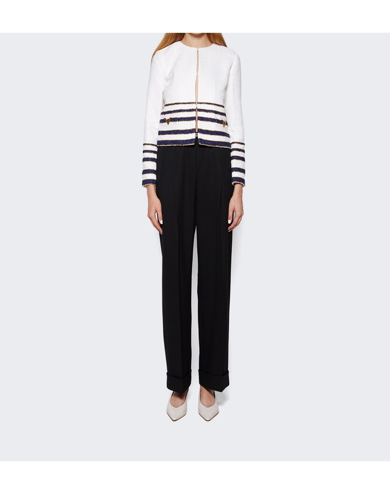 Valentino | Women | Embellished Striped Bouclé Jacket | Multicolor