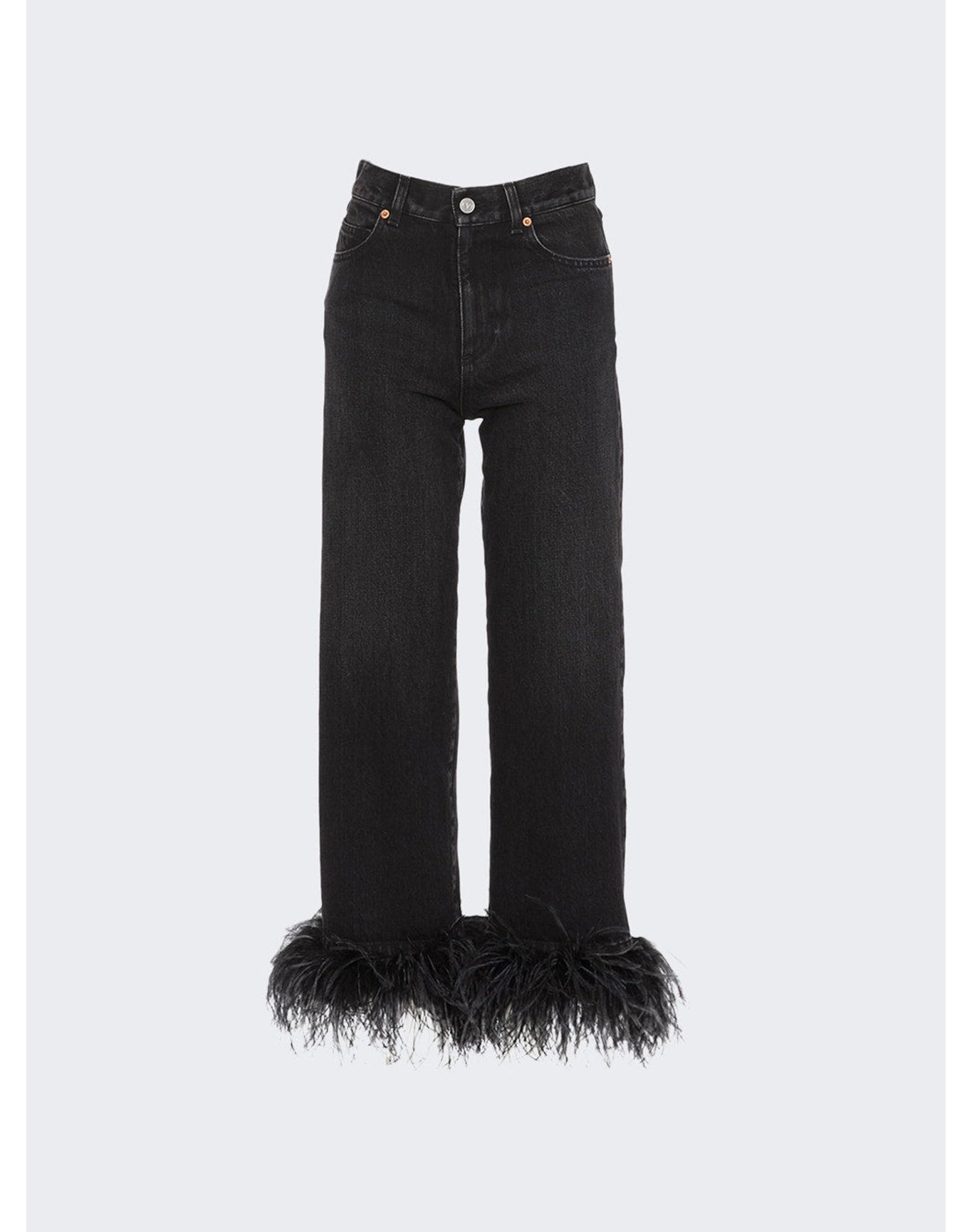 Valentino | Women | Feathered Straight Jeans | Nero Black
