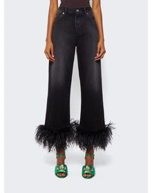 Valentino | Women | Feathered Straight Jeans | Nero Black