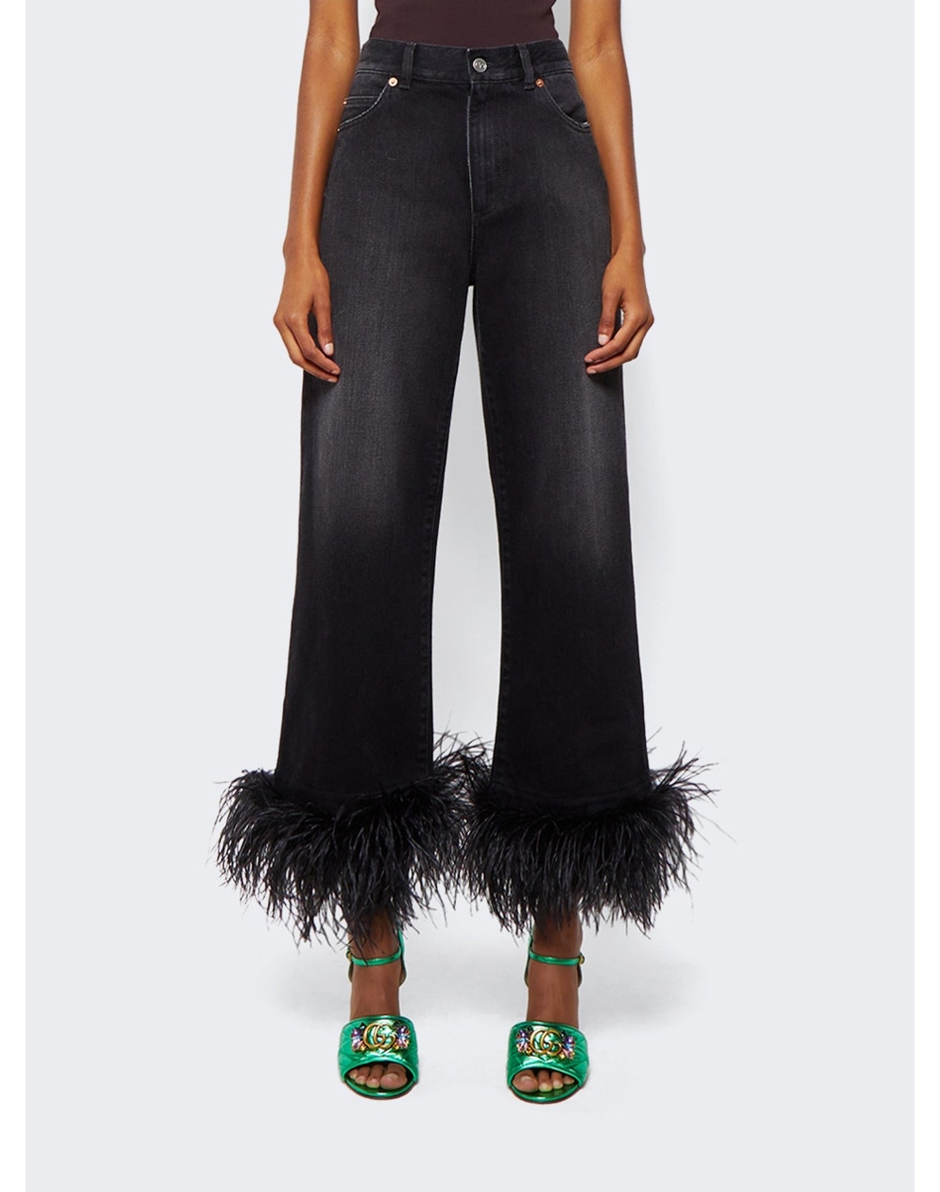 Valentino | Women | Feathered Straight Jeans | Nero Black
