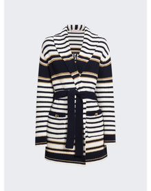 Valentino | Women | Wool Striped Long Cardigan | White x Navy