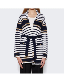 Valentino | Women | Wool Striped Long Cardigan | White x Navy