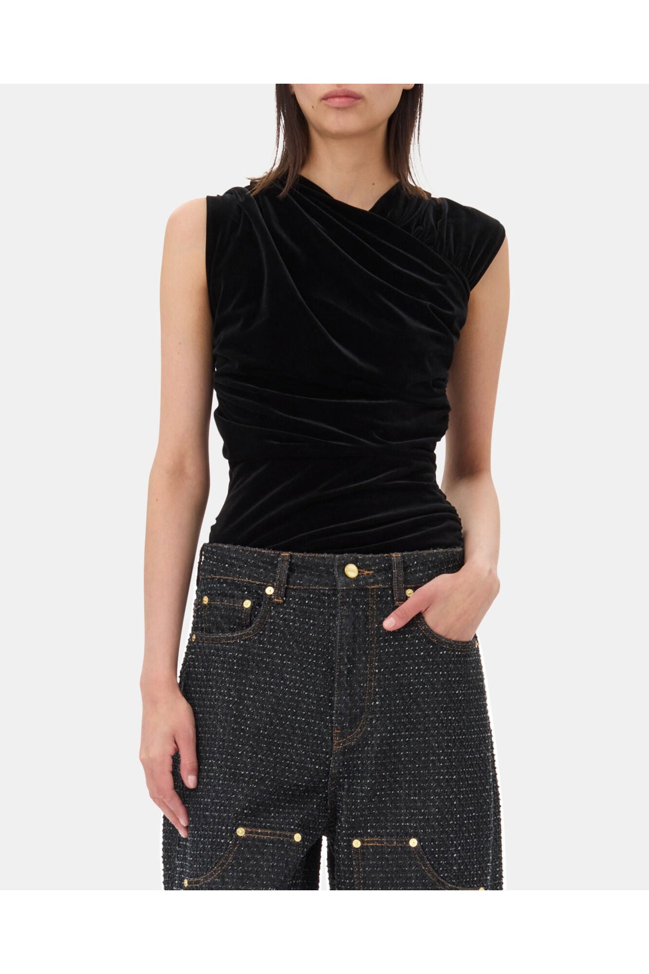 Velvet Ruched Top | Black